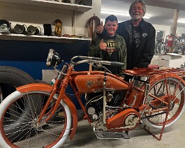 Ryker and Dick with the completed 1917 Reading Standard T-E 12 HP Twin.